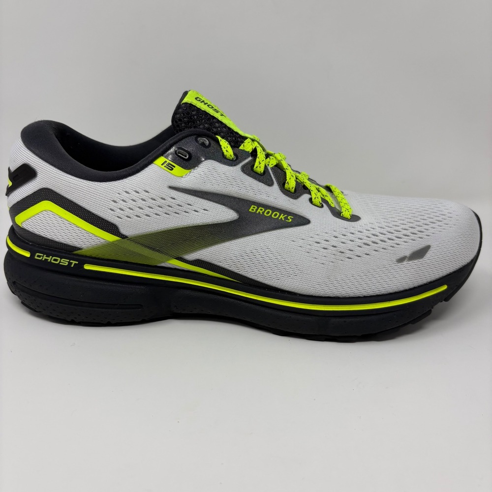 Brooks Ghost 15 Womens Size 9 Grey Lime White Athletic Running Shoes Sneakers
